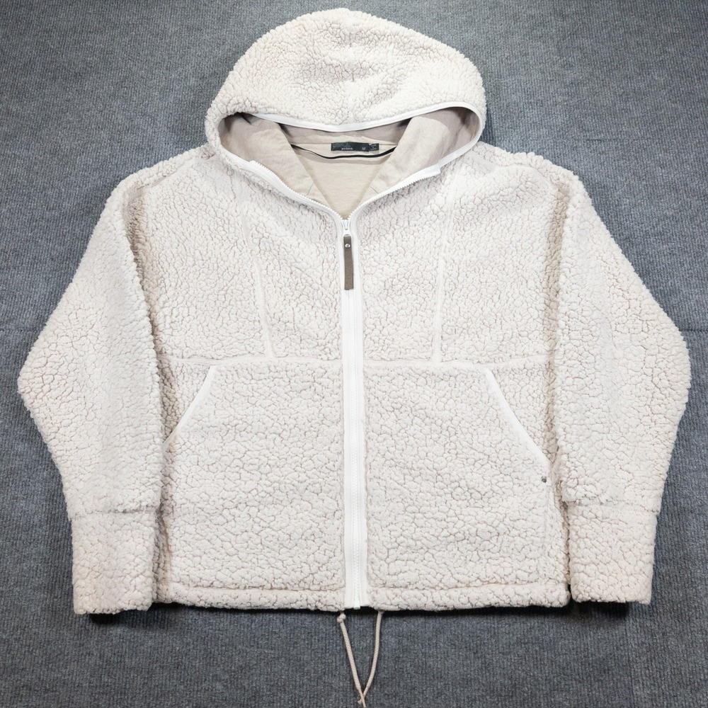 prAna Sherpa Hoodie Jacket Womens M Cream Full Zip Hooded Fleece Gorpcore Cabin